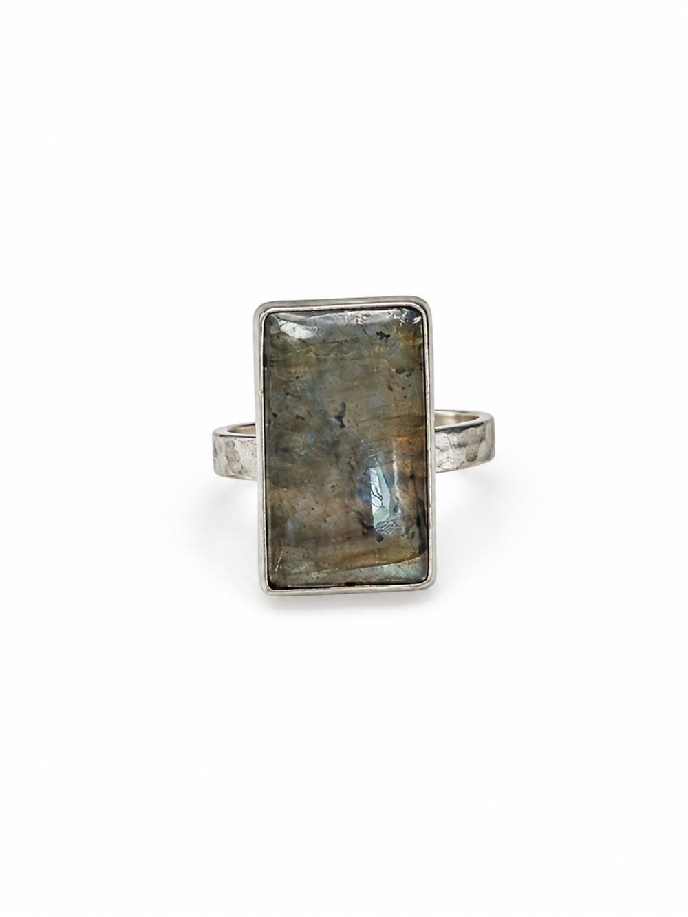 Silver Labradorite Rectangle Statement Ring - Gray